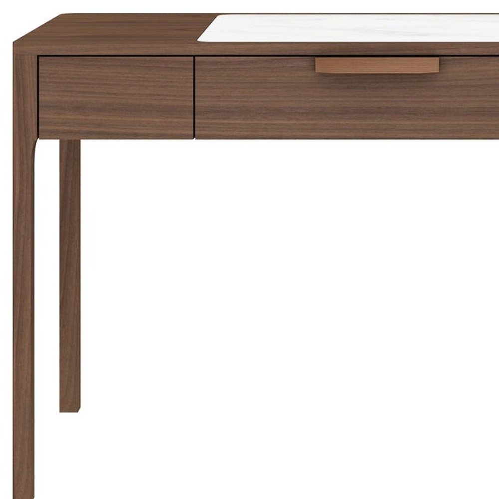 47" White and Brown Marble and Wood Computer Desk