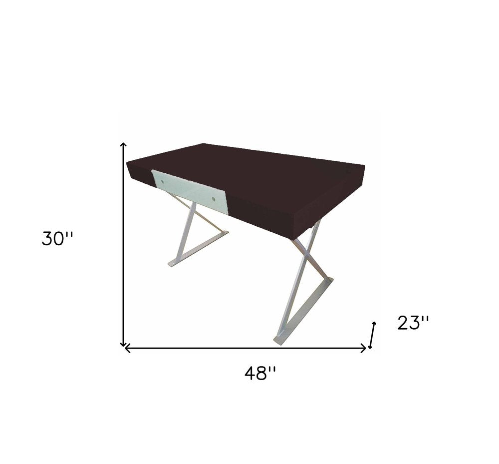 48" Espresso and Silver Wood and Metal Computer Desk