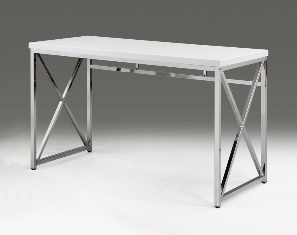47" White and Silver Wood and Metal Computer Desk