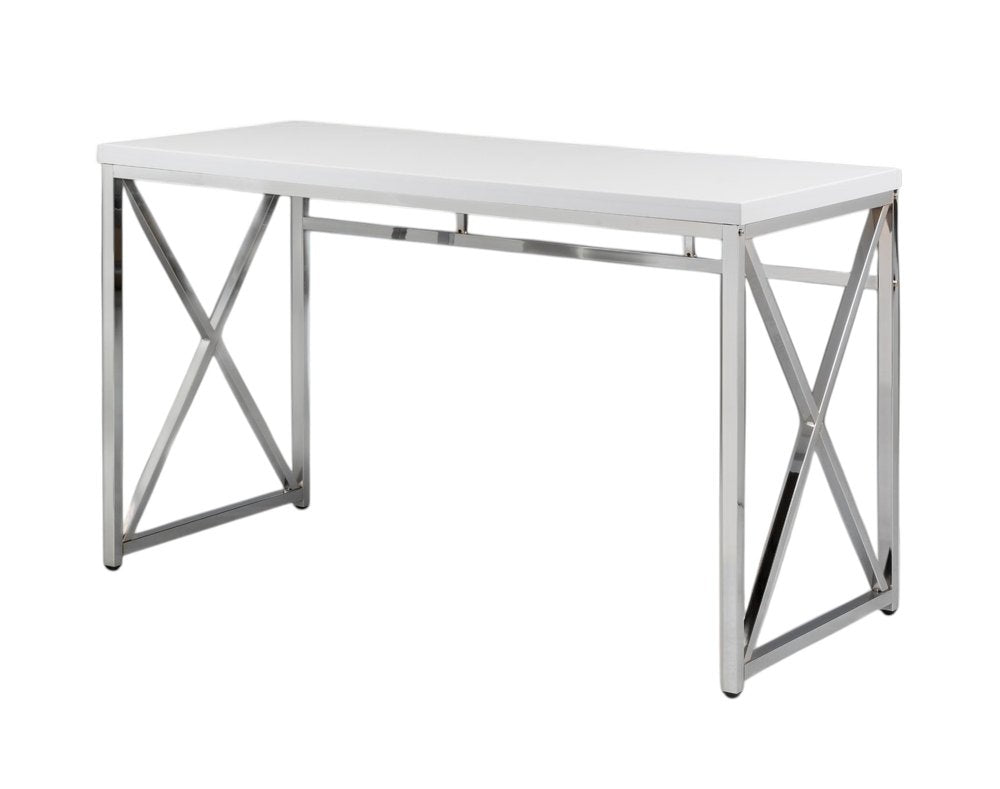 47" White and Silver Wood and Metal Computer Desk