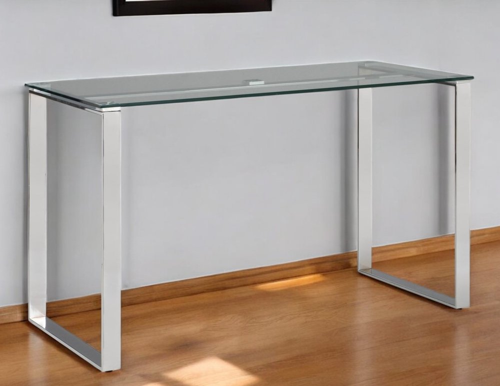 47" Clear and Silver Glass and Metal Computer Desk