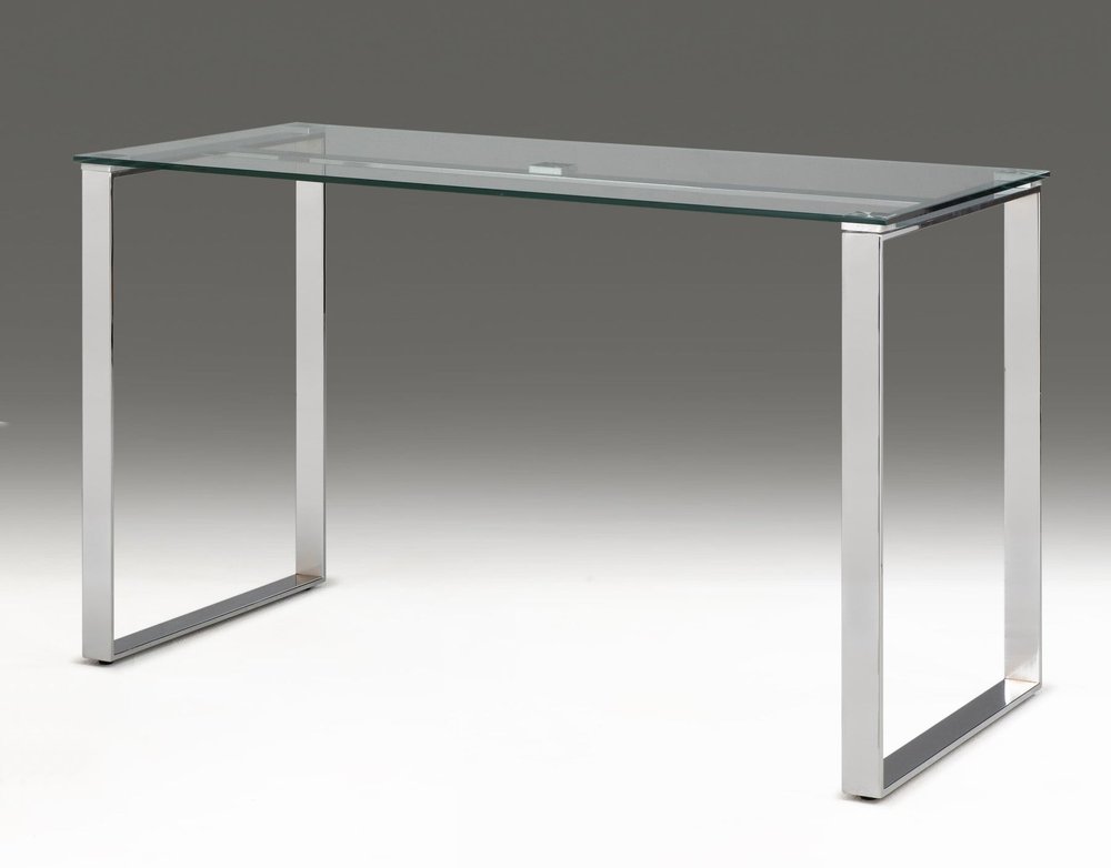47" Clear and Silver Glass and Metal Computer Desk
