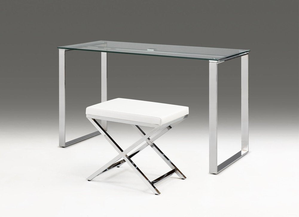 47" Clear and Silver Glass and Metal Computer Desk