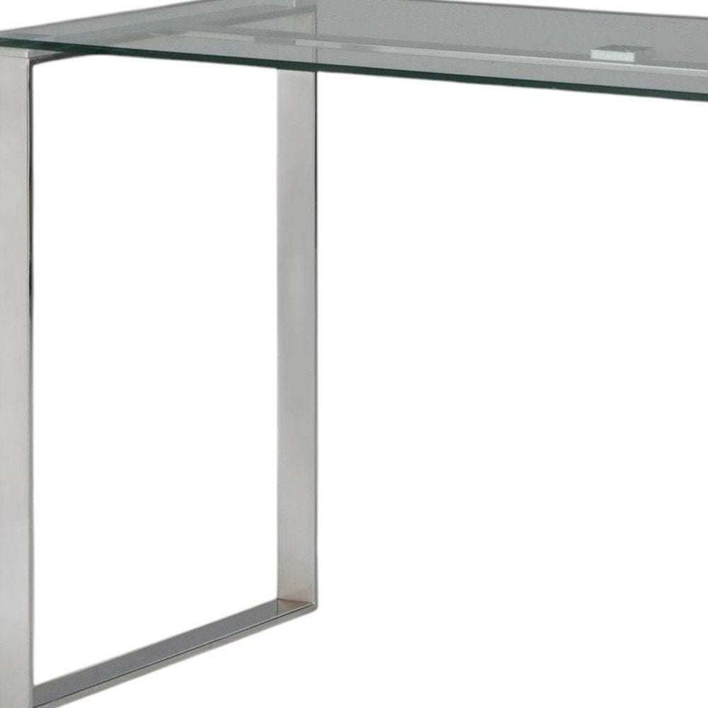 47" Clear and Silver Glass and Metal Computer Desk