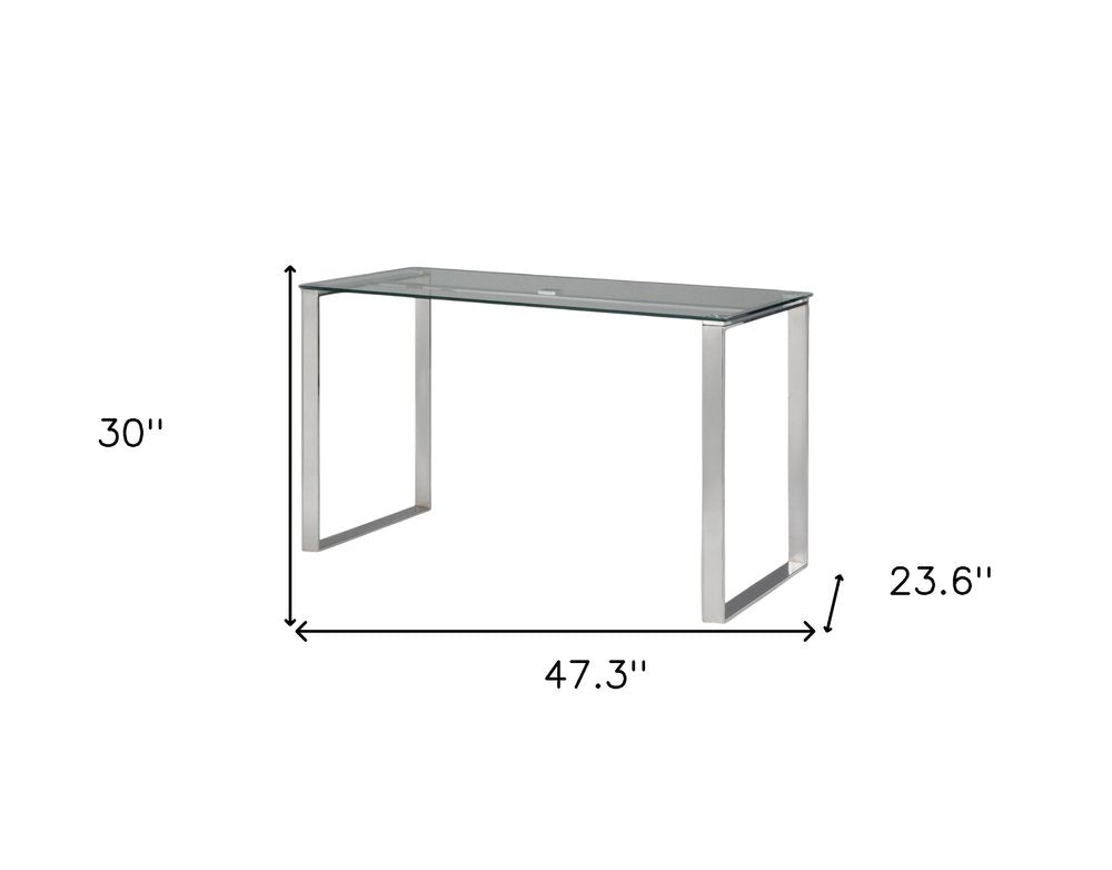47" Clear and Silver Glass and Metal Computer Desk