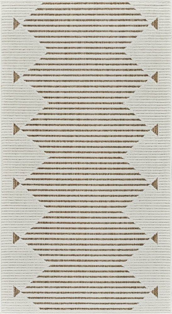 3' X 5' Beige and Brown Geometric Distressed Indoor Outdoor Area Rug