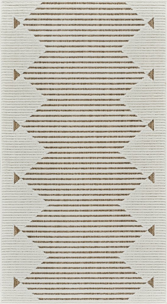 3' X 5' Beige and Brown Geometric Distressed Indoor Outdoor Area Rug