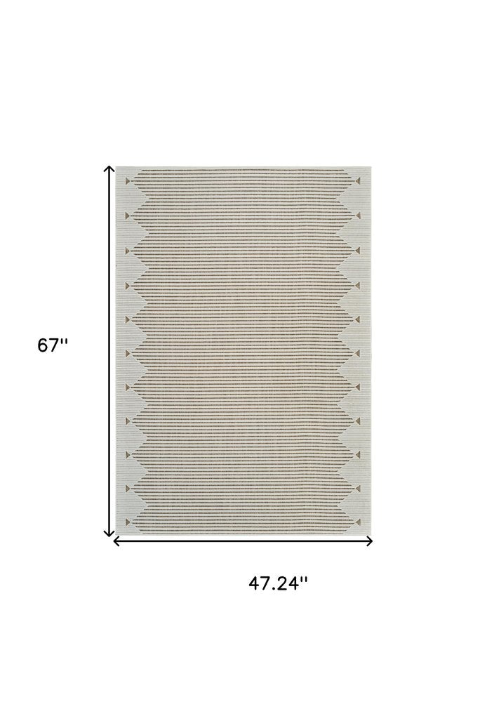 3' X 5' Beige and Brown Geometric Distressed Indoor Outdoor Area Rug