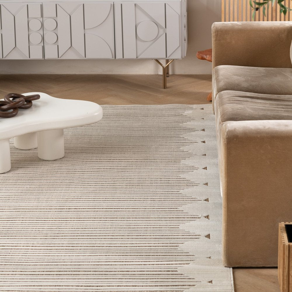 3' X 5' Beige and Brown Geometric Distressed Indoor Outdoor Area Rug