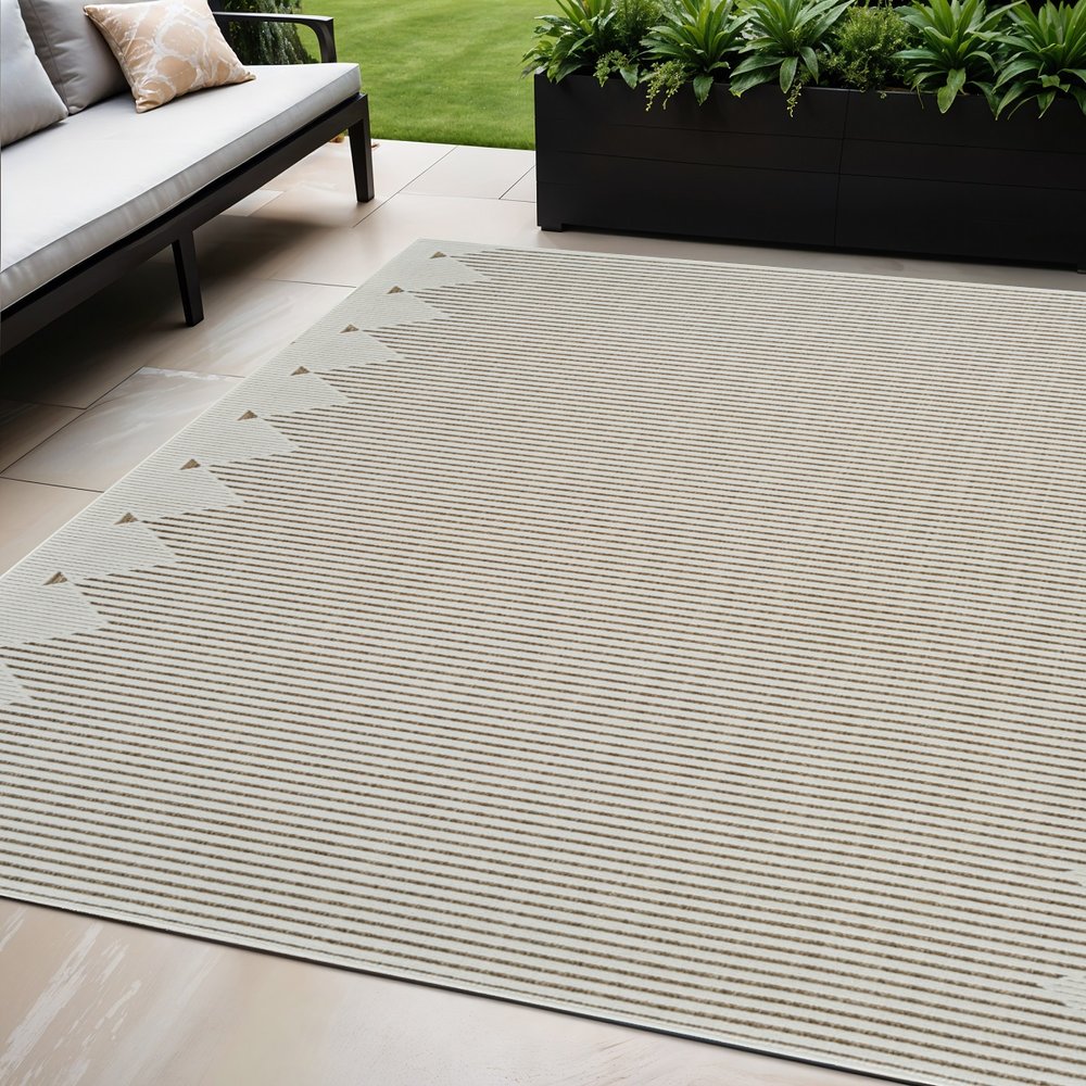 3' X 5' Beige and Brown Geometric Distressed Indoor Outdoor Area Rug
