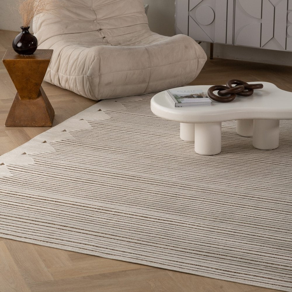 3' X 5' Beige and Brown Geometric Distressed Indoor Outdoor Area Rug