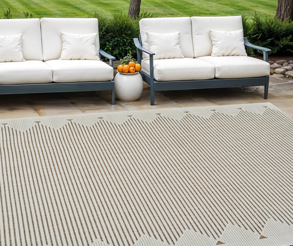 3' X 5' Beige and Brown Geometric Distressed Indoor Outdoor Area Rug