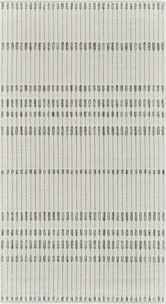 3' X 5' Cream and Beige Striped Distressed Indoor Outdoor Area Rug