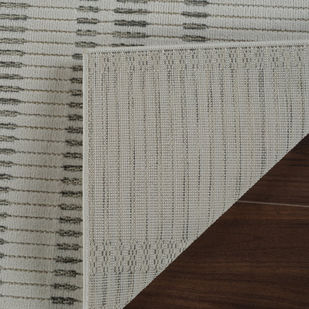 3' X 5' Cream and Beige Striped Distressed Indoor Outdoor Area Rug