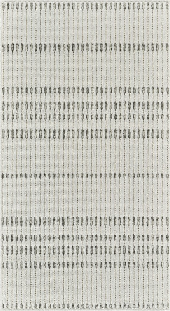 3' X 5' Cream and Beige Striped Distressed Indoor Outdoor Area Rug