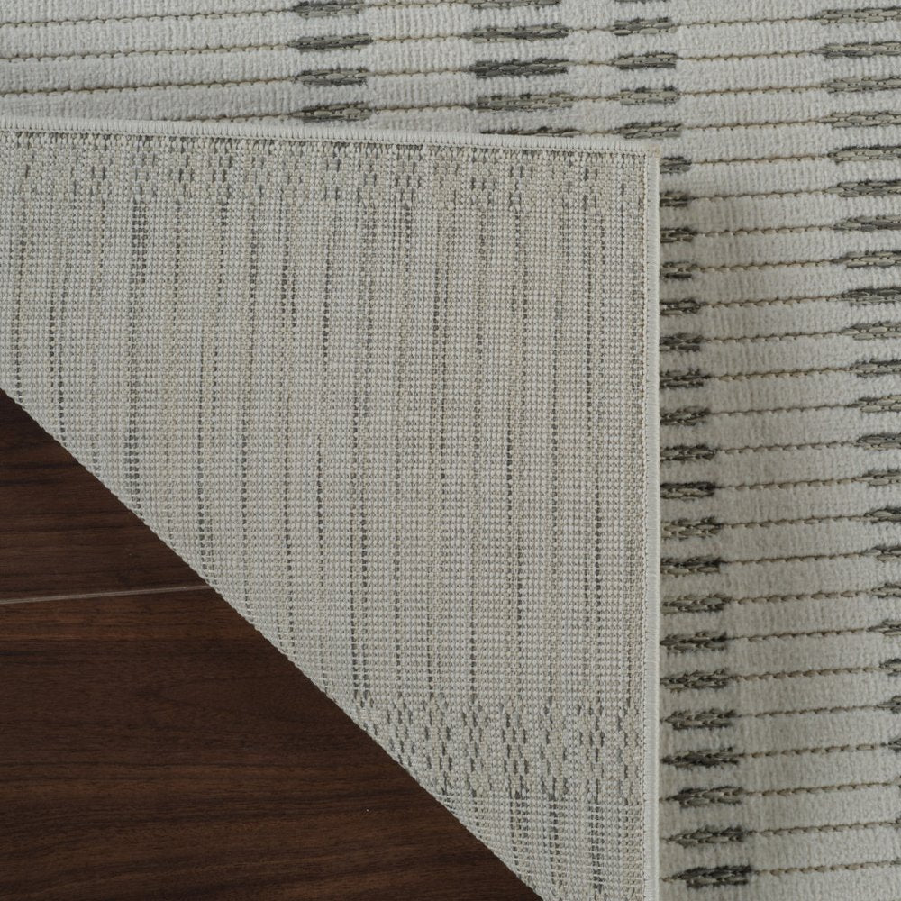 3' X 5' Cream and Beige Striped Distressed Indoor Outdoor Area Rug