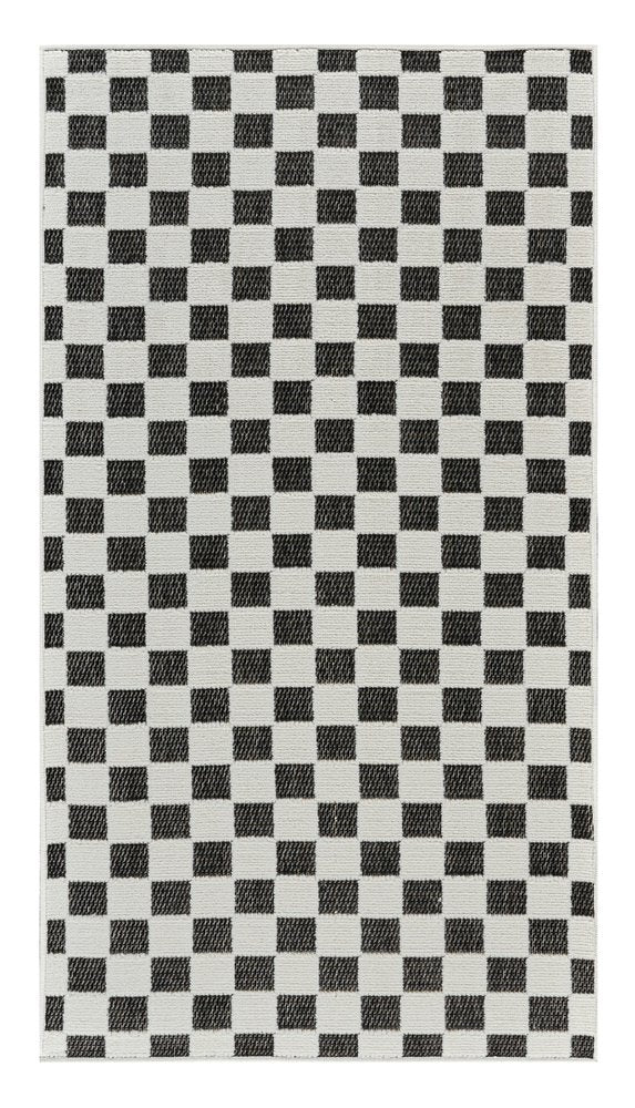 3' X 5' Black and White Geometric Distressed Indoor Outdoor Area Rug