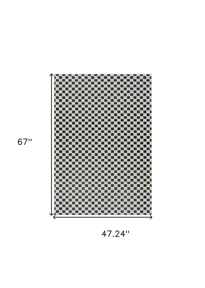 3' X 5' Black and White Geometric Distressed Indoor Outdoor Area Rug