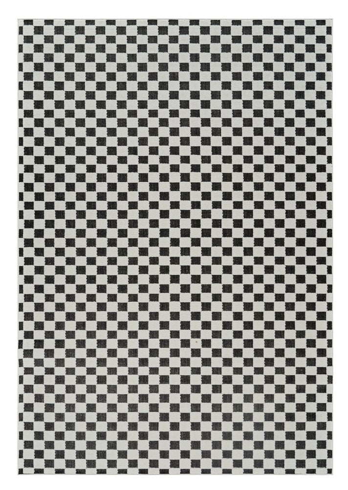 3' X 5' Black and White Geometric Distressed Indoor Outdoor Area Rug