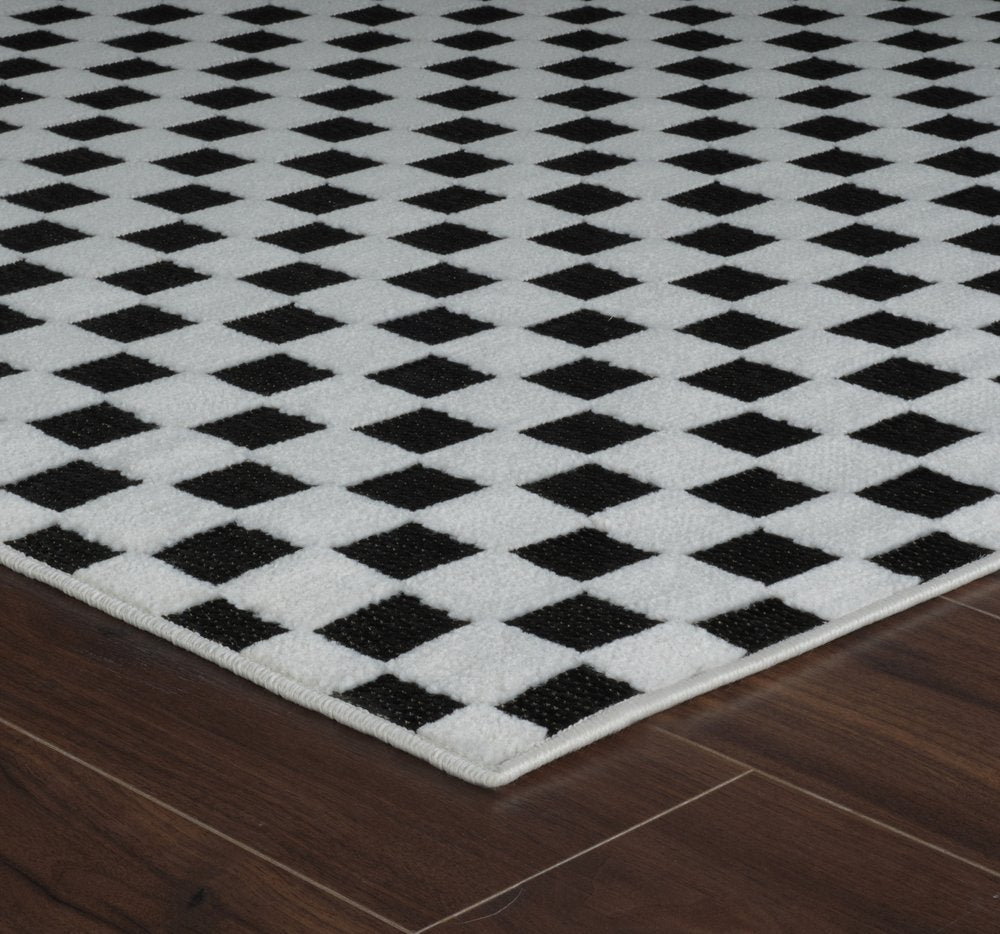 3' X 5' Black and White Geometric Distressed Indoor Outdoor Area Rug