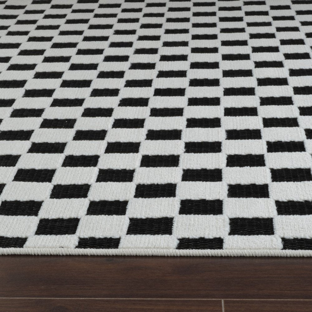 3' X 5' Black and White Geometric Distressed Indoor Outdoor Area Rug