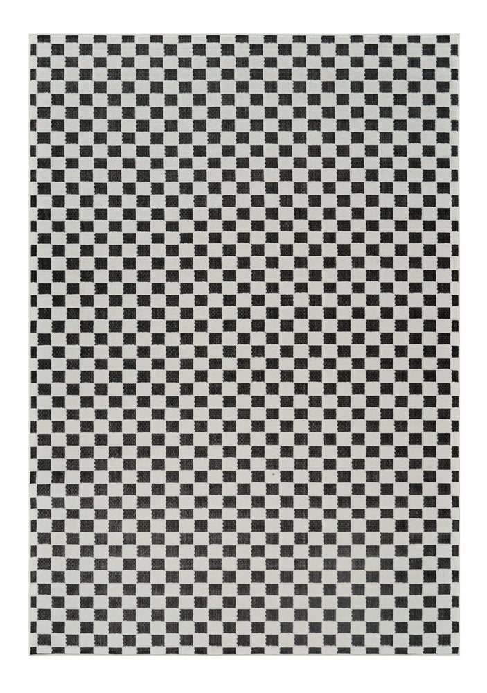 3' X 5' Black and White Geometric Distressed Indoor Outdoor Area Rug