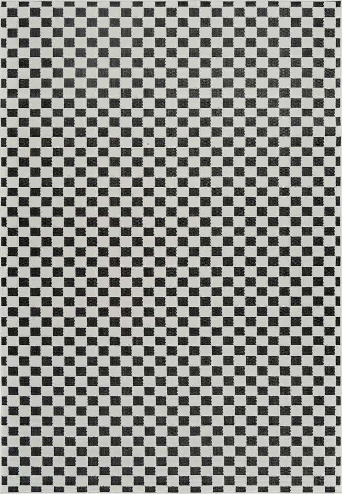 3' X 5' Black and White Geometric Distressed Indoor Outdoor Area Rug