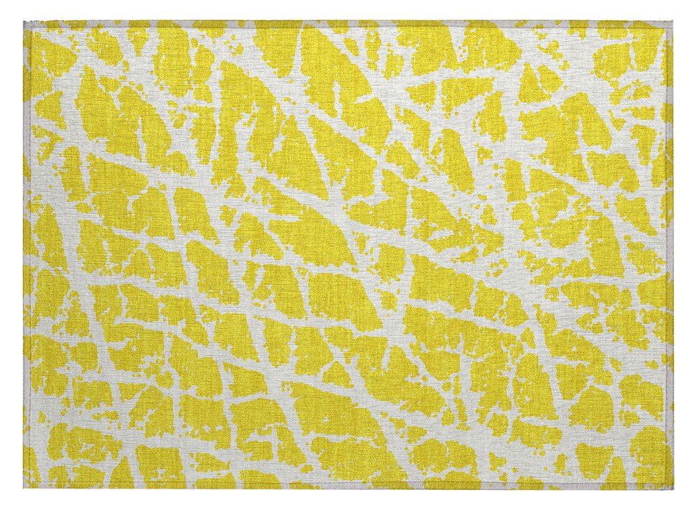 2' X 3' Yellow and White Abstract Washable Non Skid Indoor Outdoor Area Rug