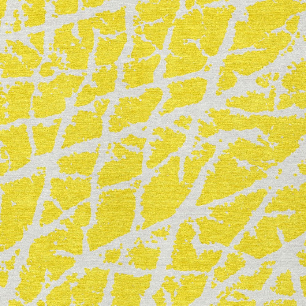 2' X 3' Yellow and White Abstract Washable Non Skid Indoor Outdoor Area Rug