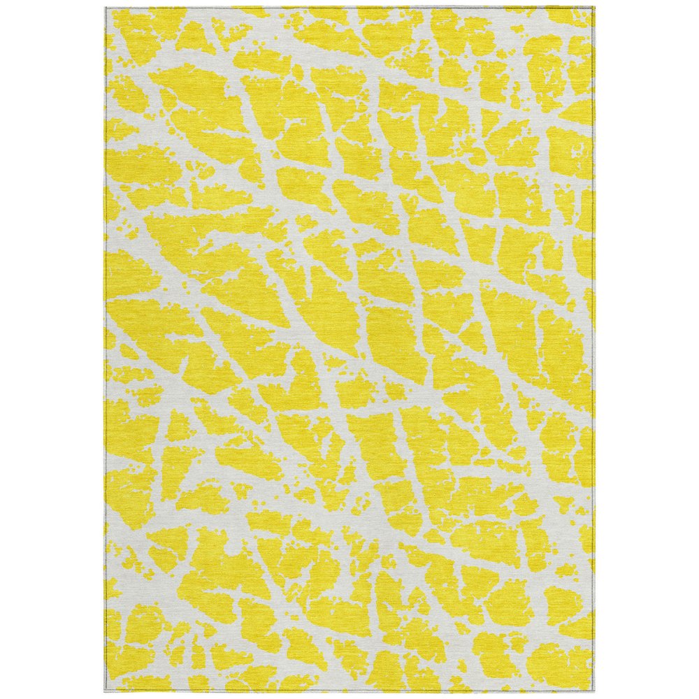 2' X 3' Yellow and White Abstract Washable Non Skid Indoor Outdoor Area Rug