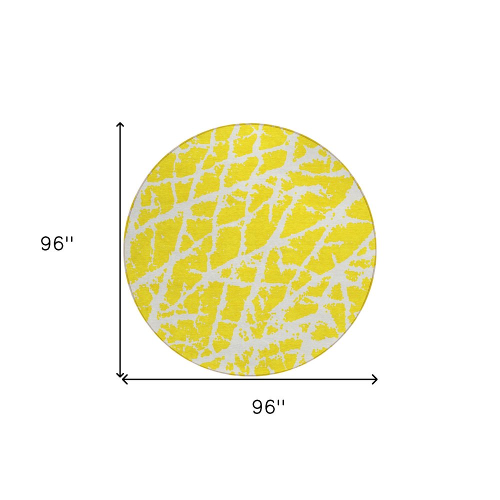 2' X 3' Yellow and White Abstract Washable Non Skid Indoor Outdoor Area Rug
