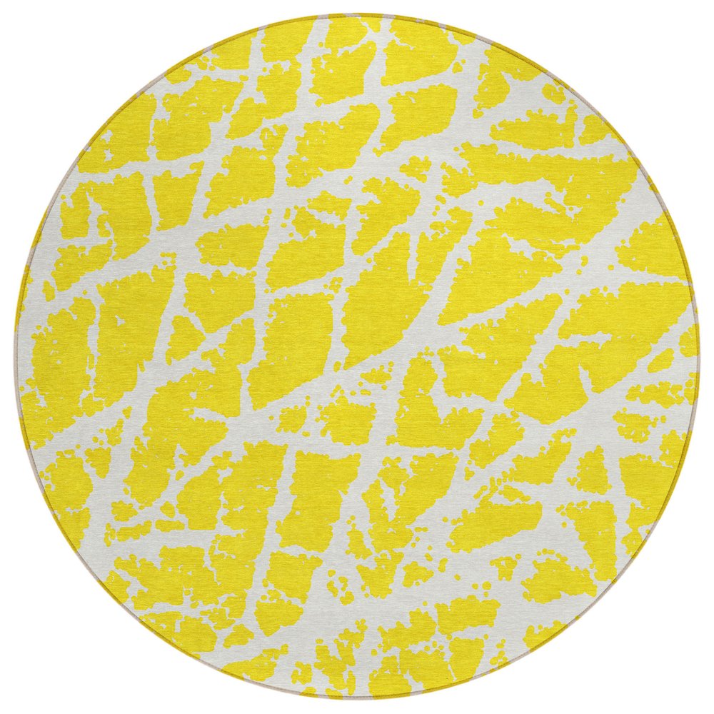 2' X 3' Yellow and White Abstract Washable Non Skid Indoor Outdoor Area Rug