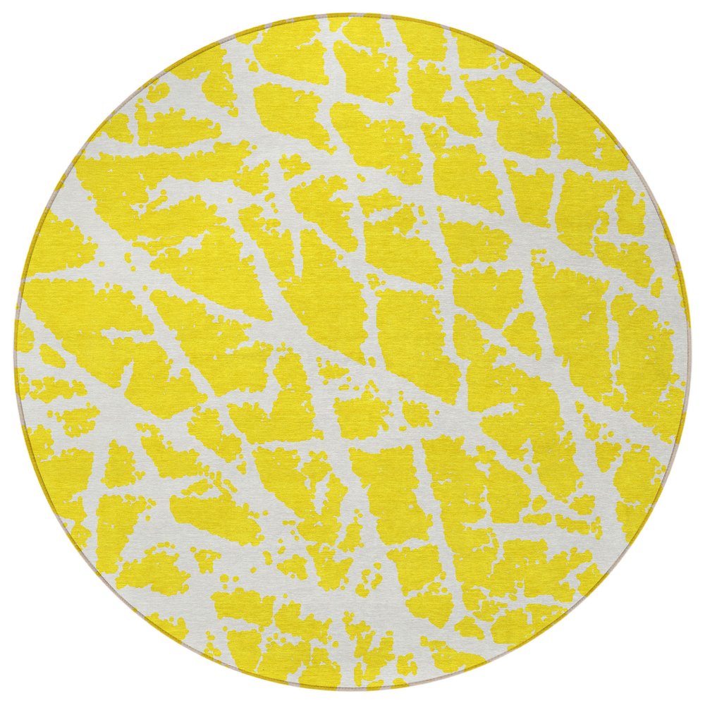 2' X 3' Yellow and White Abstract Washable Non Skid Indoor Outdoor Area Rug