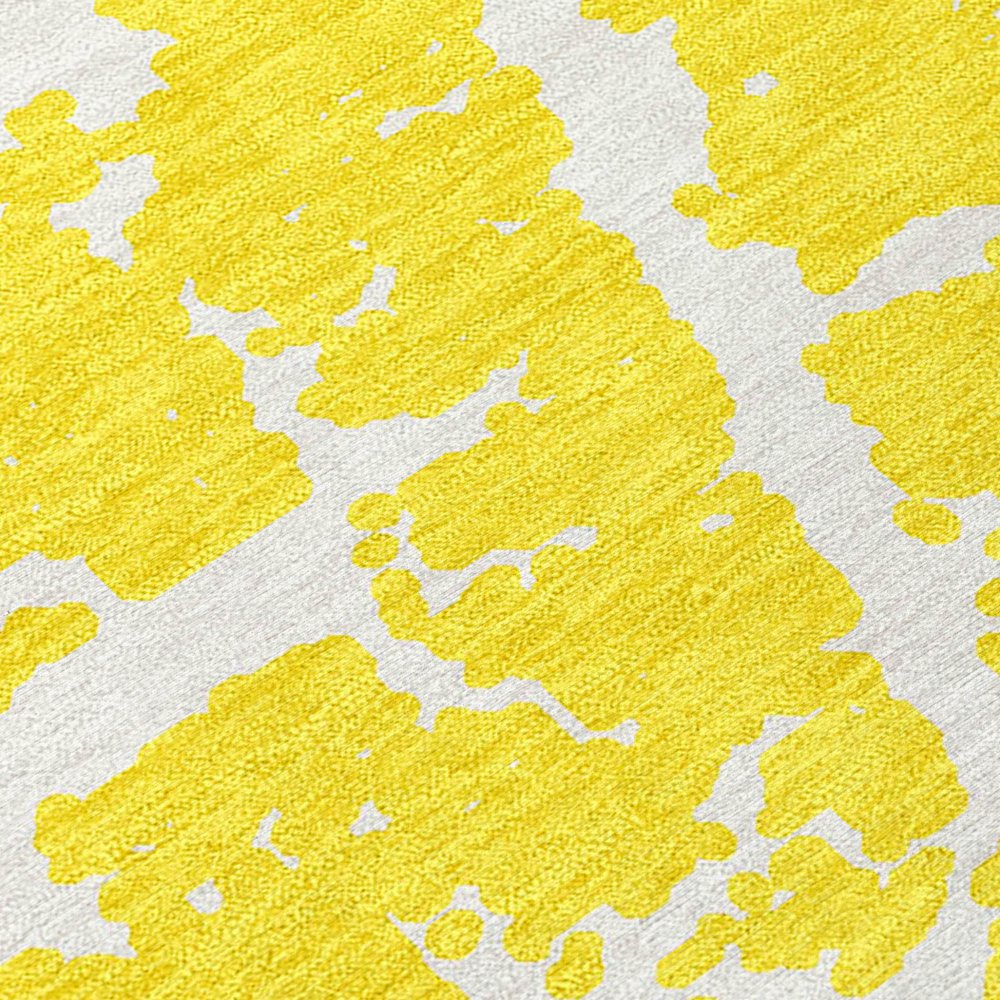 2' X 3' Yellow and White Abstract Washable Non Skid Indoor Outdoor Area Rug