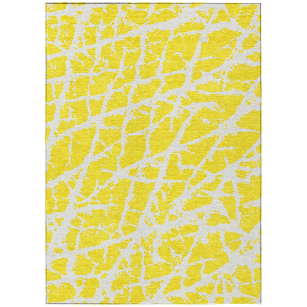 2' X 3' Yellow and White Abstract Washable Non Skid Indoor Outdoor Area Rug