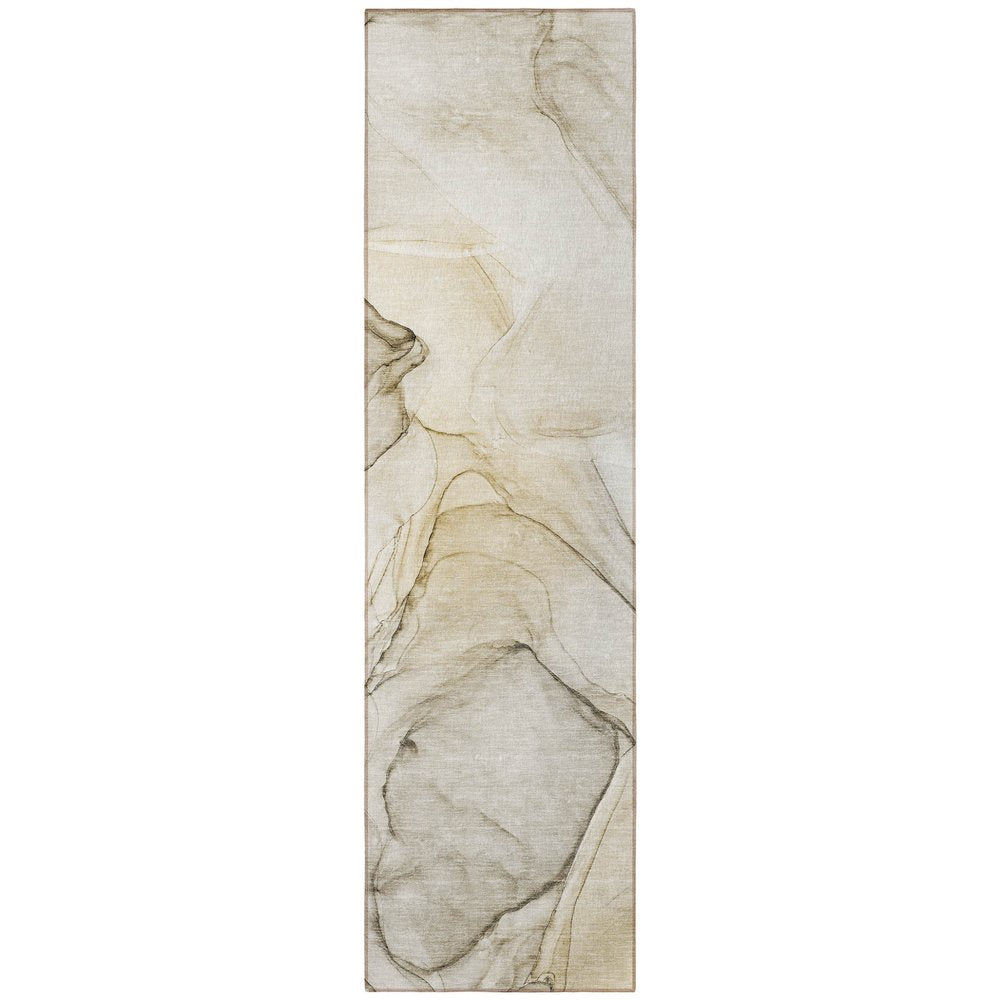 8' Runner Beige and Gray Abstract Washable Non Skid Indoor Outdoor Runner Rug