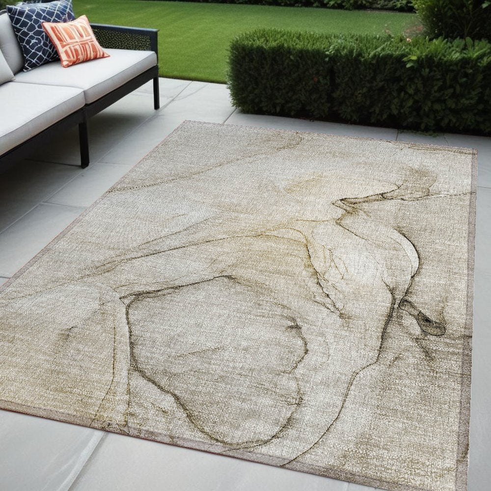 2' X 3' Beige and Gray Abstract Washable Non Skid Indoor Outdoor Area Rug