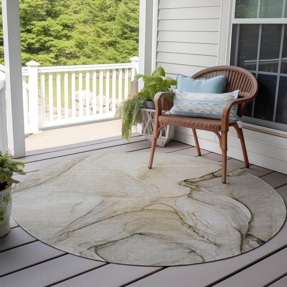 2' X 3' Beige and Gray Abstract Washable Non Skid Indoor Outdoor Area Rug