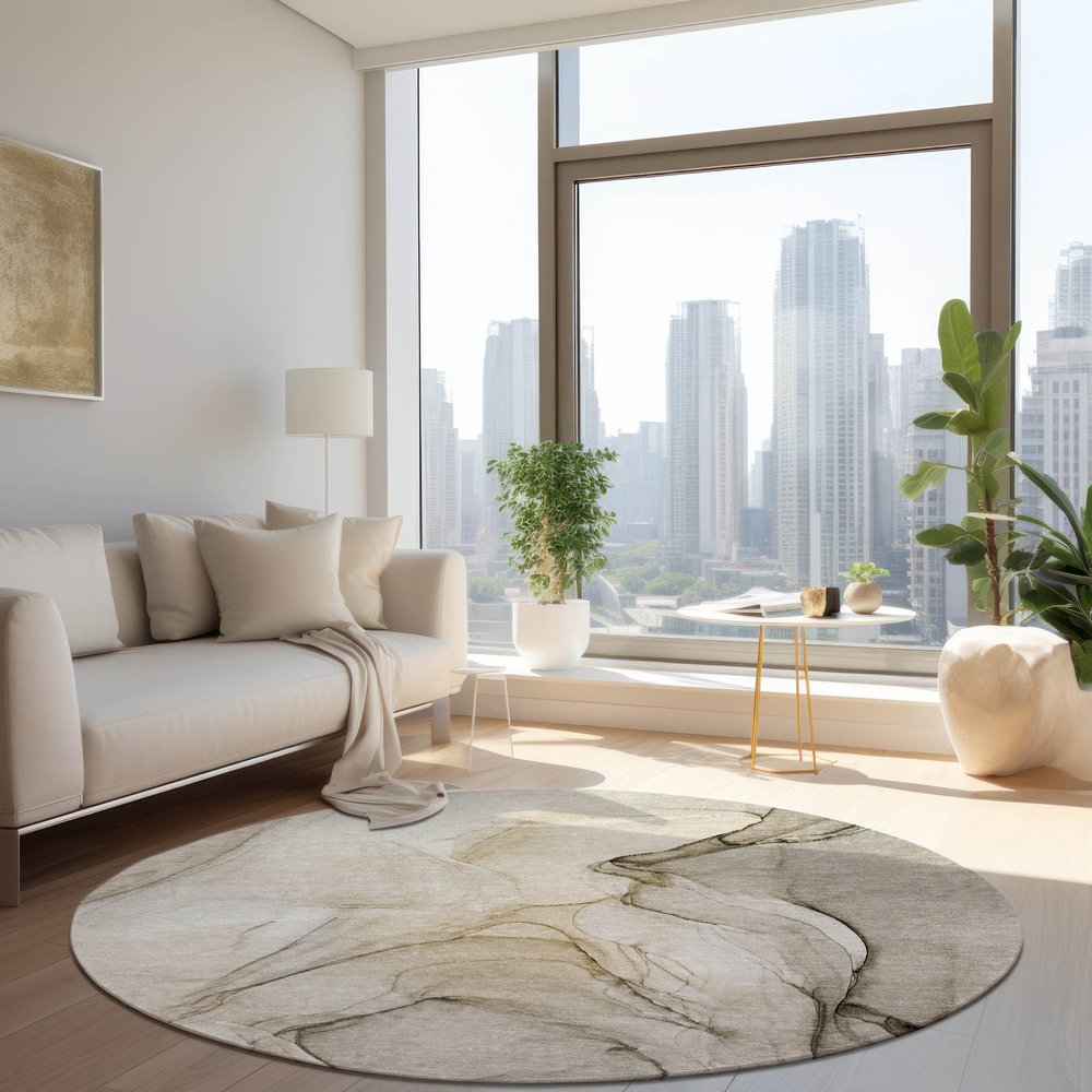 2' X 3' Beige and Gray Abstract Washable Non Skid Indoor Outdoor Area Rug