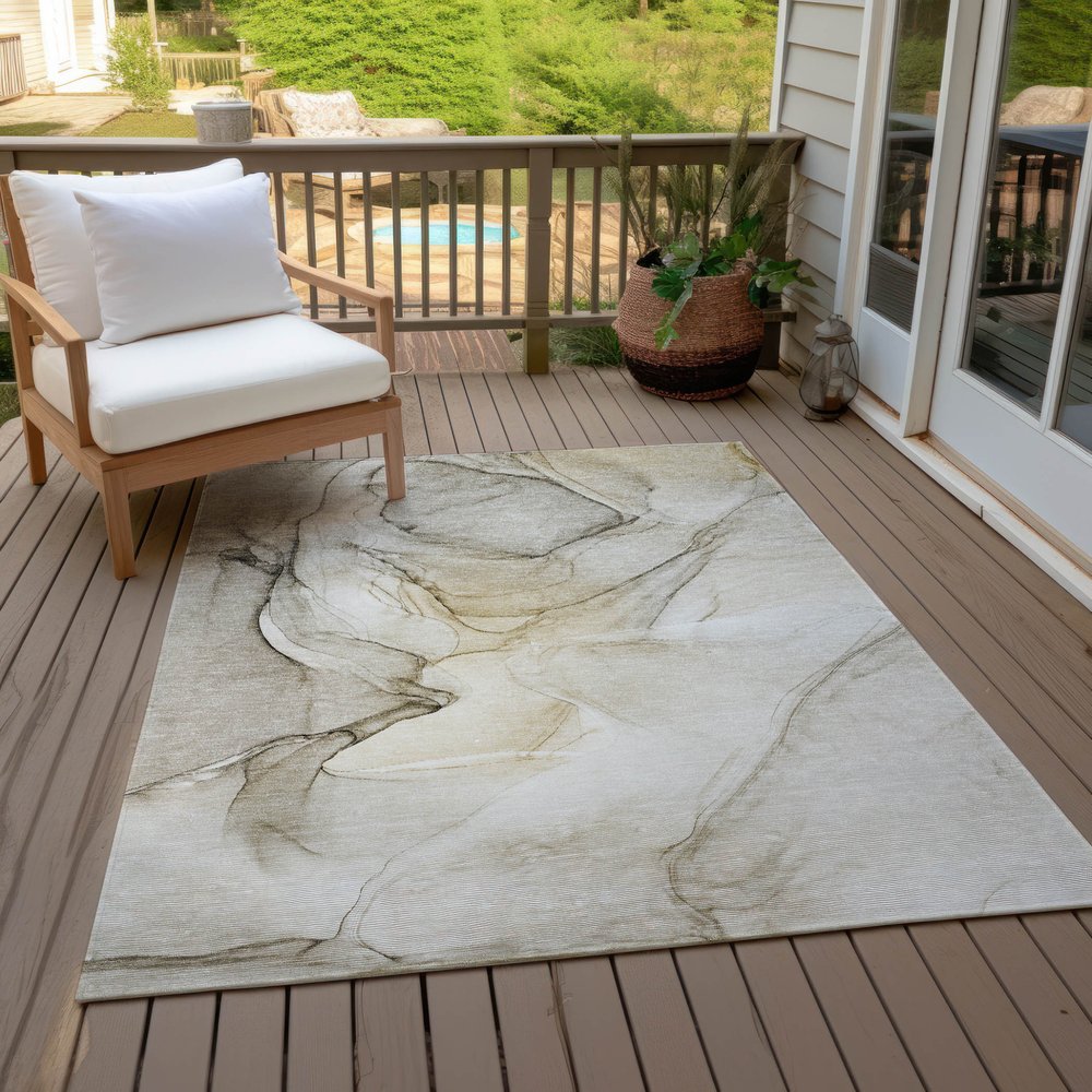2' X 3' Beige and Gray Abstract Washable Non Skid Indoor Outdoor Area Rug