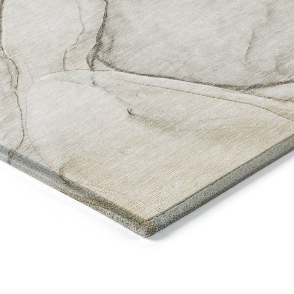 2' X 3' Beige and Gray Abstract Washable Non Skid Indoor Outdoor Area Rug