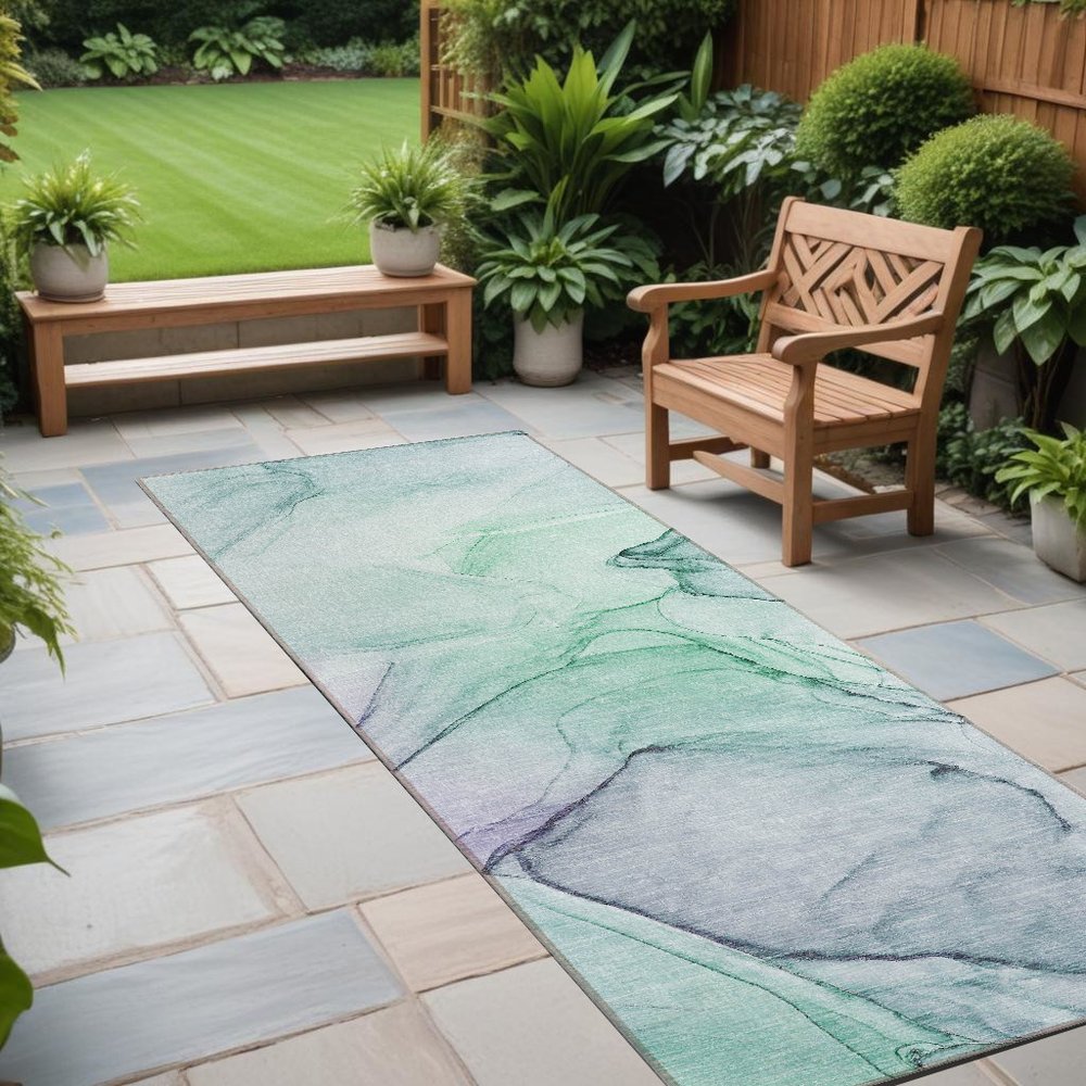 8' Runner Beige and Gray Abstract Washable Non Skid Indoor Outdoor Runner Rug