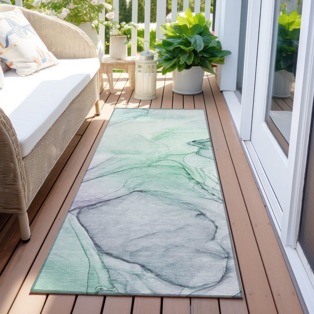 8' Runner Beige and Gray Abstract Washable Non Skid Indoor Outdoor Runner Rug