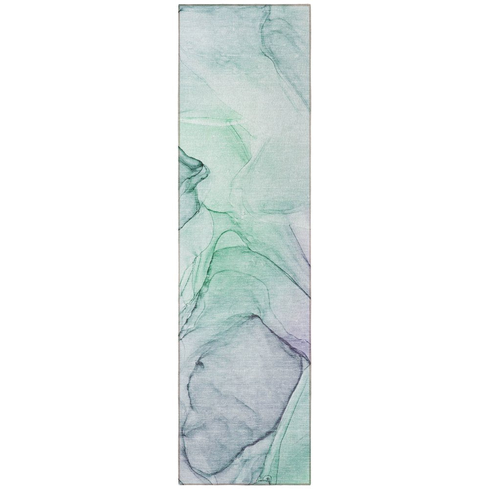 8' Runner Beige and Gray Abstract Washable Non Skid Indoor Outdoor Runner Rug