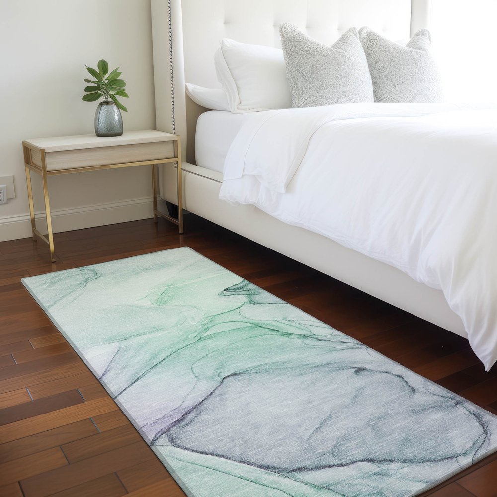 8' Runner Beige and Gray Abstract Washable Non Skid Indoor Outdoor Runner Rug