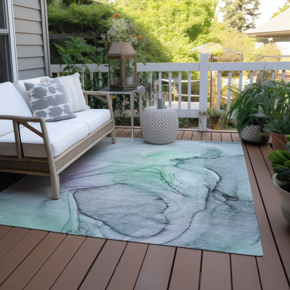 2' X 3' Blue and Gray Abstract Washable Non Skid Indoor Outdoor Area Rug