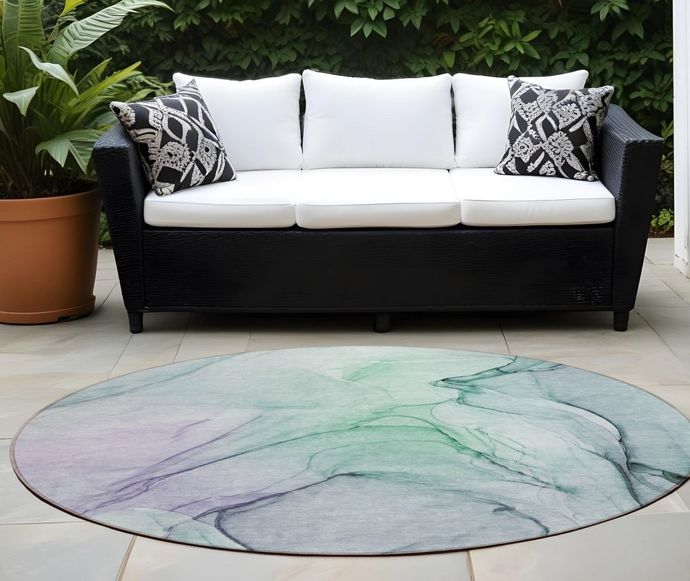 2' X 3' Blue and Gray Abstract Washable Non Skid Indoor Outdoor Area Rug