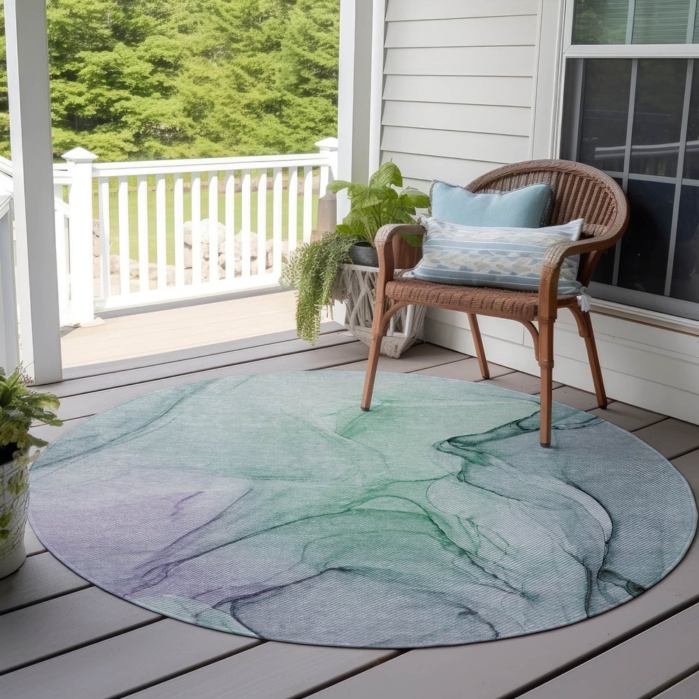 2' X 3' Blue and Gray Abstract Washable Non Skid Indoor Outdoor Area Rug