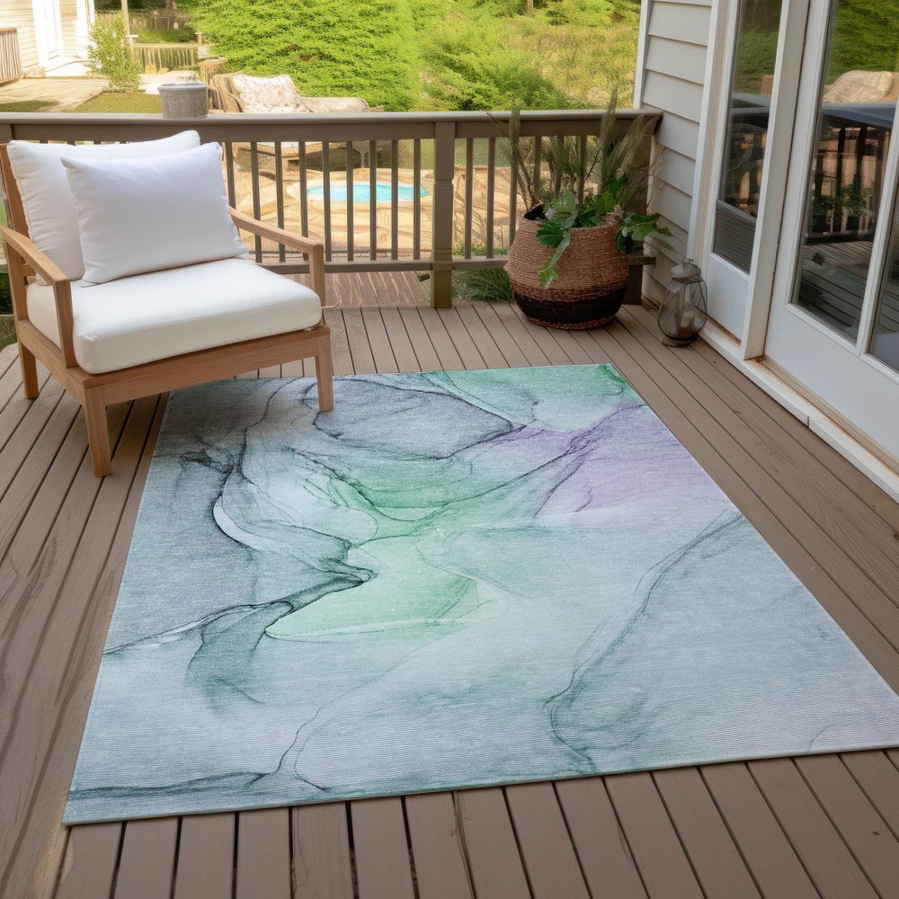 2' X 3' Blue and Gray Abstract Washable Non Skid Indoor Outdoor Area Rug