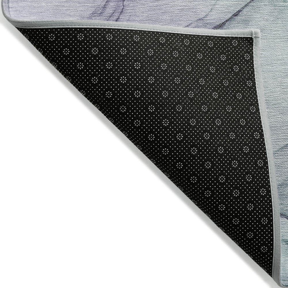 2' X 3' Blue and Gray Abstract Washable Non Skid Indoor Outdoor Area Rug